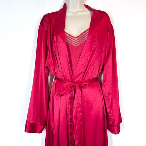 Victoria’s Secret Red Satin Long Robe and Slip Negligee Nightgown Set Medium - Picture 7 of 15